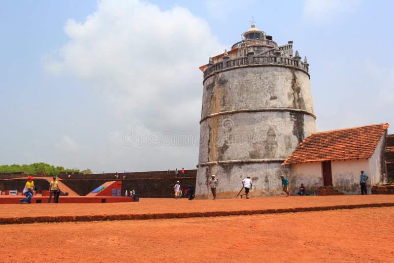 CANDOLIM, GOA, INDIA - 11 APR 2015: Aguada Fort and lighthouse built in the 17th century.