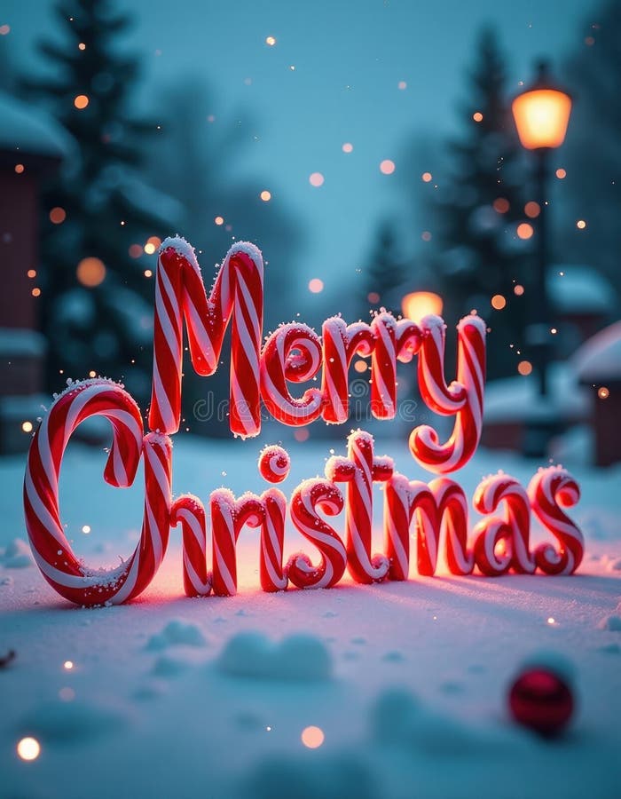 Candy Cane Merry Christmas Sign in Snow. royalty free illustration