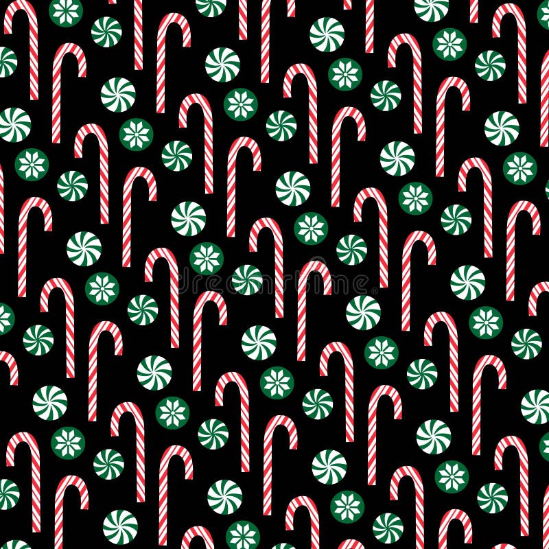 Candy Cane Pattern on Black Background Stock Illustration