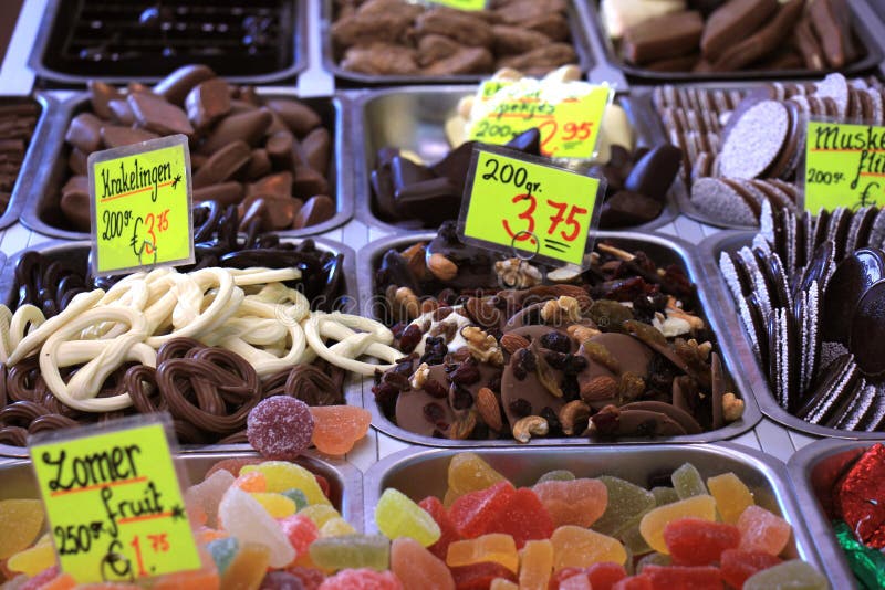 Candy and Chocolate Market Stall Stock Image Image of group