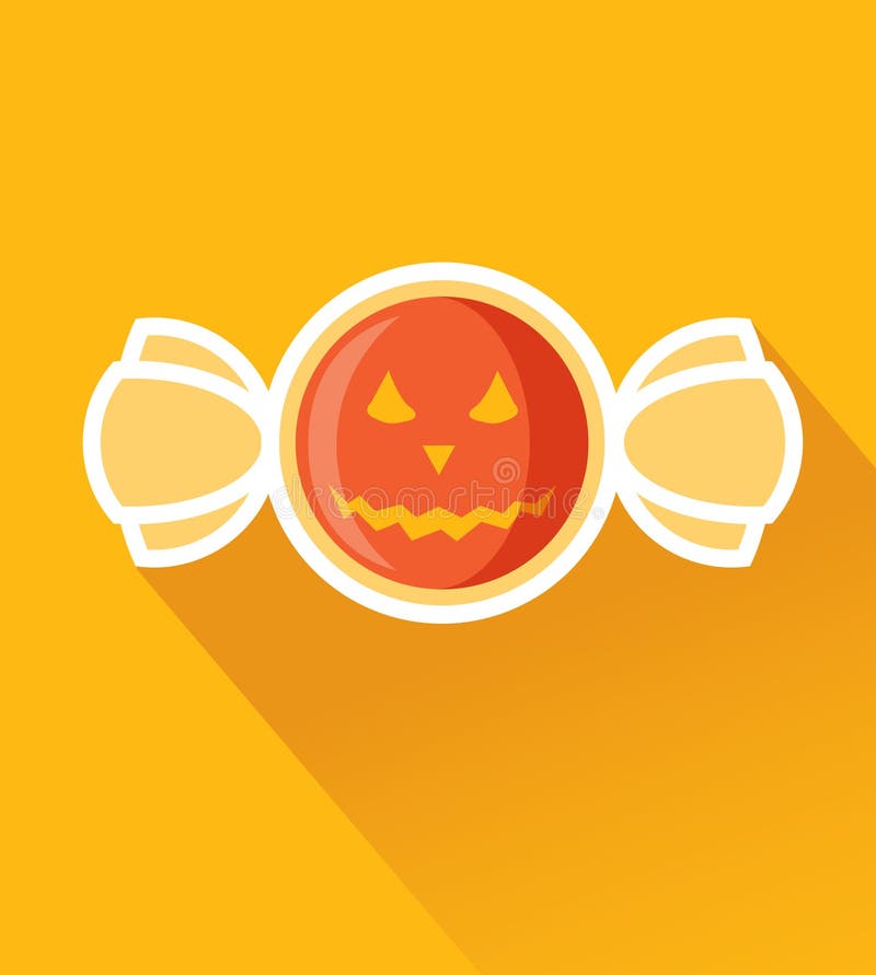 Candy d'Halloween avec Jack O'Latern Pumpkin Flat Design Icône. Concept de bavardage ou de régal avec goût amer et sucré illustration libre de droits Candy d'Halloween avec Jack O'Latern Pumpkin Flat Design Icône. Concept de bavardage ou de régal avec goût amer et sucré illustration libre de droits