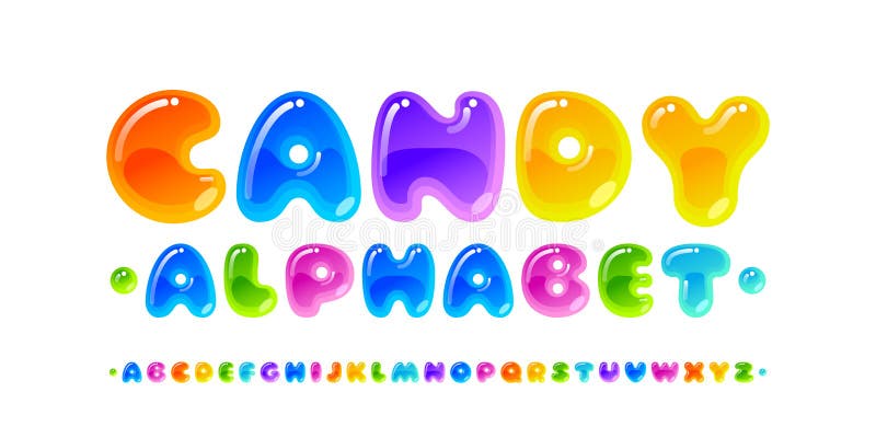 Candy font. Transparent glossy multicolored vector uppercase alphabet isolated on white background vector illustration