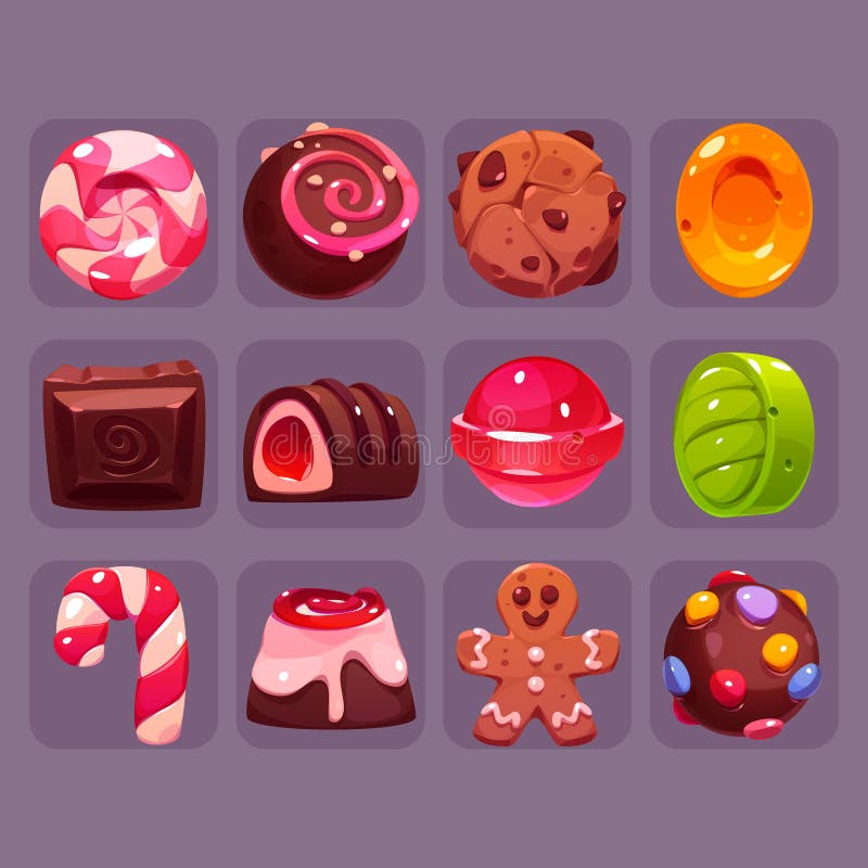 Candy game icons cartoon vector ui sweets set royalty free illustration