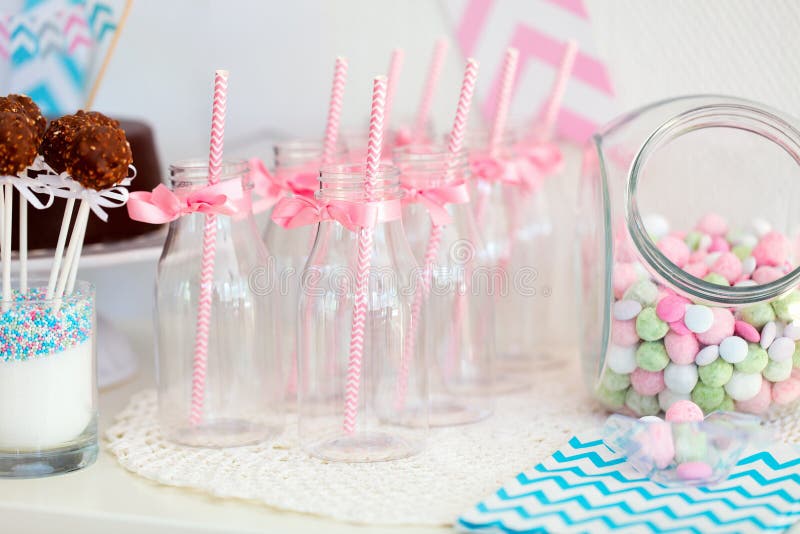 Candy jar and milk bottles