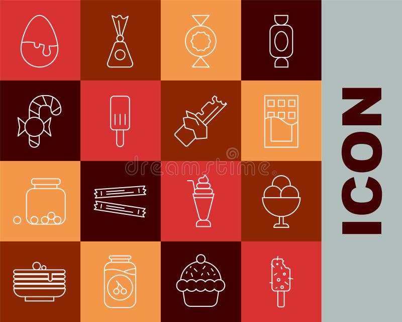 Candy Kerst Candy Cane Egg and Bitten Chocolade Icon. Vector Vector