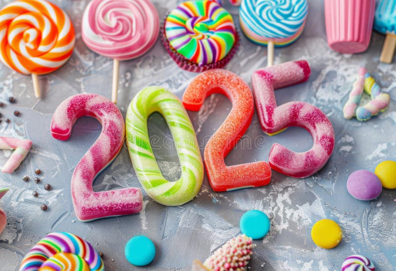 2025 Candy Lollipop Numbers, 2025 Sugar Greeting Card, Sweet New Year