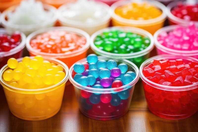 Candy Melts of Various Colors in Different Containers Stock