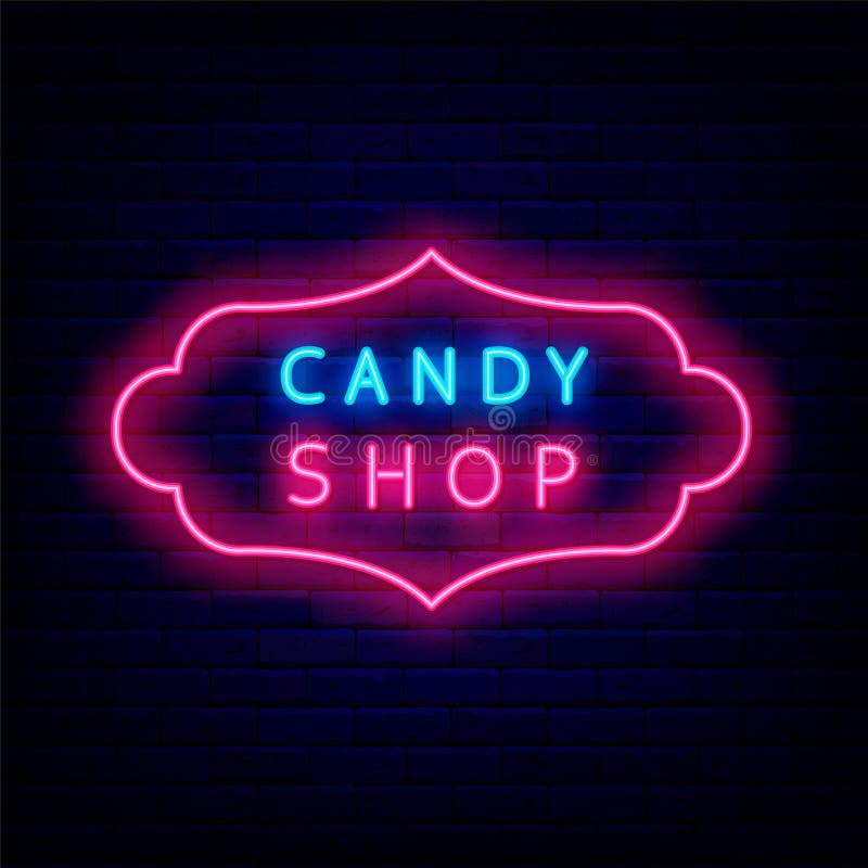 Candy Shop Neon Signboard in Vintage Frame. Sweet Store Logo. Bakery ...
