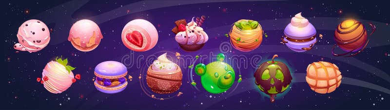 Set de desene animate pentru jocul Candy Space Planet stock illustration