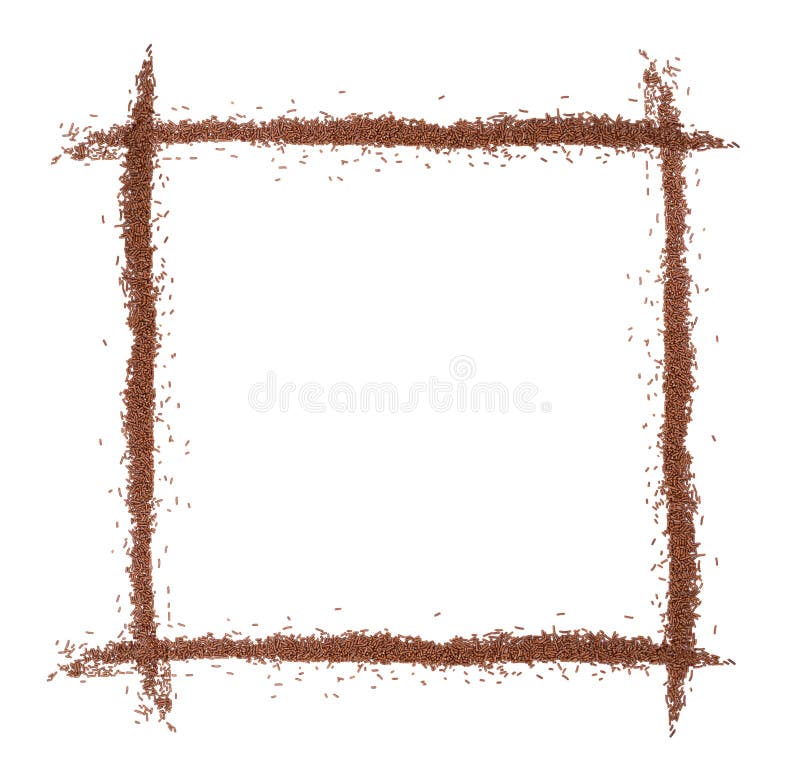 Candy Sprinkle Frame Isolated, Line Border Chocolate Sprinkles, Sweet Brown Hagelslag Glaze stock photography