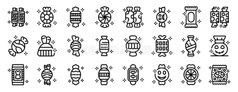 Candy Wrappers Vektorsymbol. eine Sammlung von Süßigkeiten und Essensbildern in Schwarz und Weiß lizenzfreie abbildung