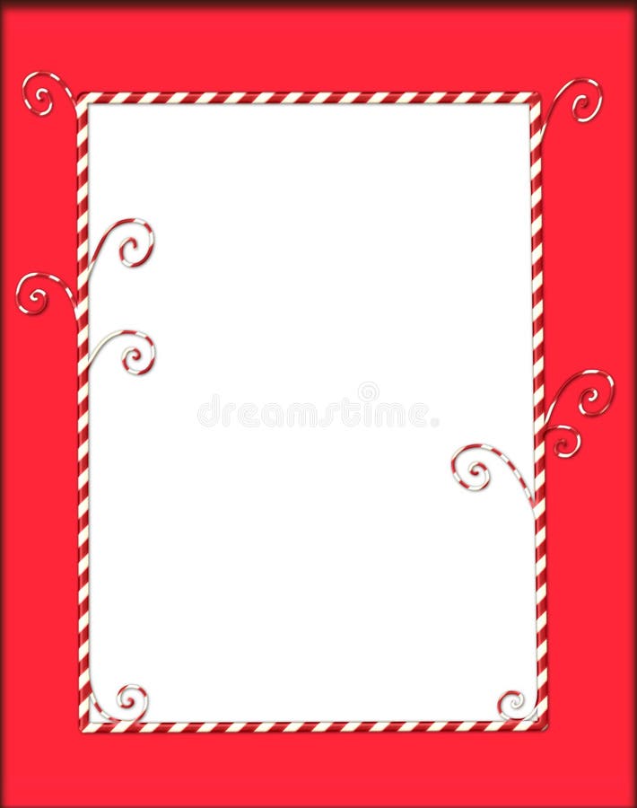 Whimsical Christmas frame of candycanes on red. Peppermint stripes illustrations