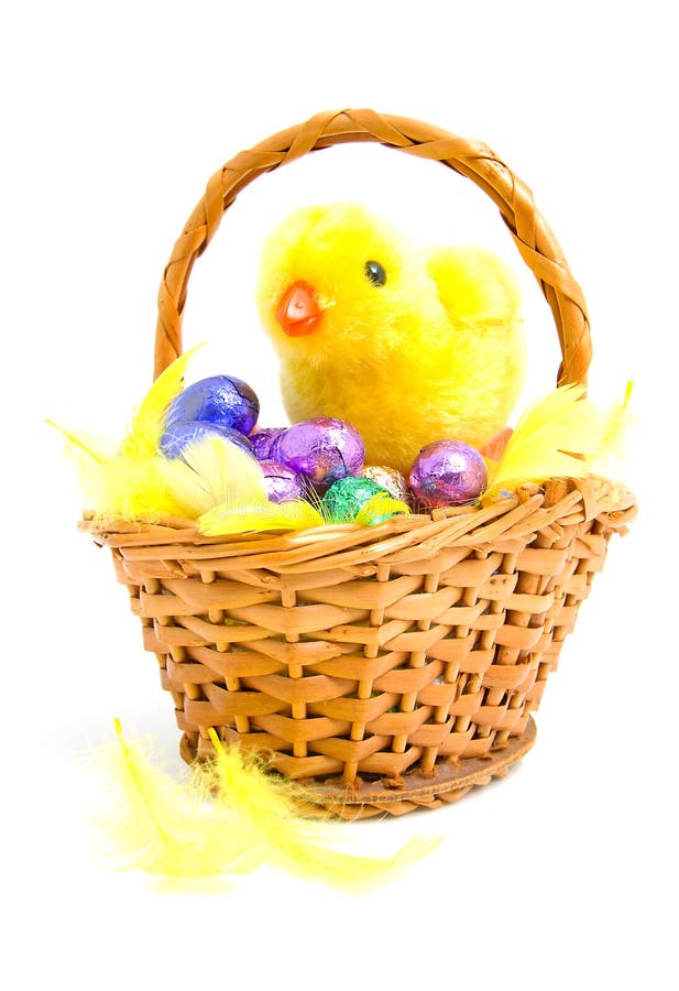 Cane basket with chocolate easter eggs