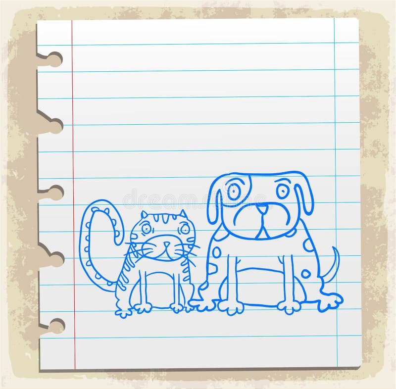 Cane del fumetto un gatto sulla nota di carta, illustrazione di vettore illustrazione vettoriale Cane del fumetto un gatto sulla nota di carta, illustrazione di vettore illustrazione vettoriale