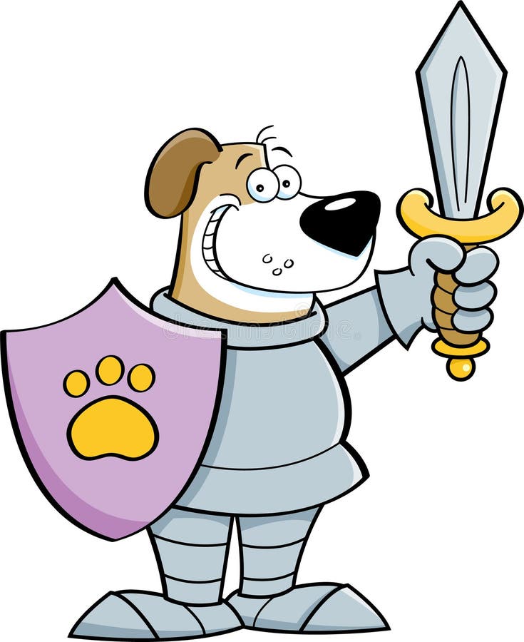 Cane del fumetto vestito come cavaliere illustrazione vettoriale Cane del fumetto vestito come cavaliere illustrazione vettoriale
