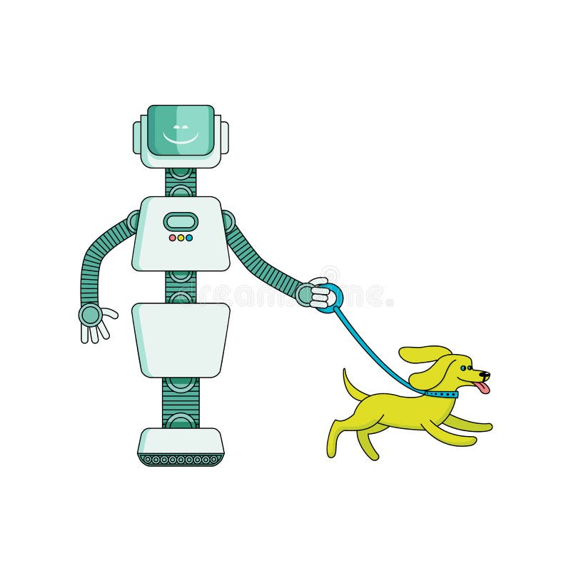 Cane delle passeggiate della governante del robot - personaggio dei cartoni animati isolato su fondo bianco royalty illustrazione gratis Cane delle passeggiate della governante del robot - personaggio dei cartoni animati isolato su fondo bianco royalty illustrazione gratis
