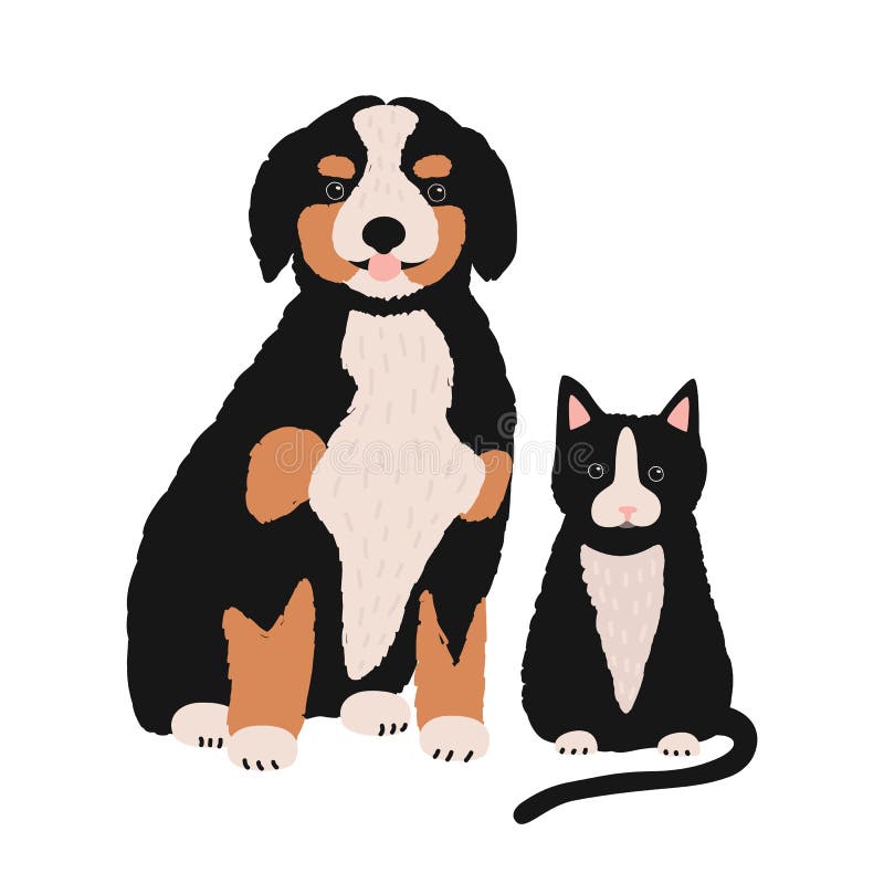 Cane e gatto isolati su fondo bianco Cucciolo sveglio e gattino in modo divertente che si siedono insieme Paia del fumetto adorab royalty illustrazione gratis Cane e gatto isolati su fondo bianco Cucciolo sveglio e gattino in modo divertente che si siedono insieme Paia del fumetto adorab royalty illustrazione gratis