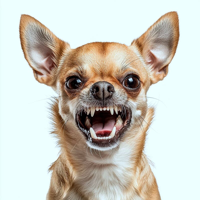 Cane rabbioso a Chihuahua che mostra denti di canina di animali da compagnia isolati su fondo bianco illustrazione di stock
