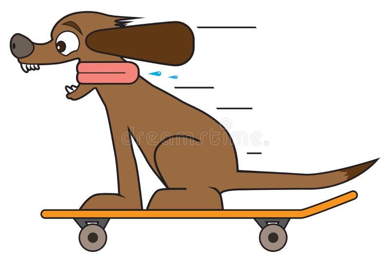 A very happy and excited cartoon dog is riding a skateboard. A very happy and excited cartoon dog is riding a skateboard