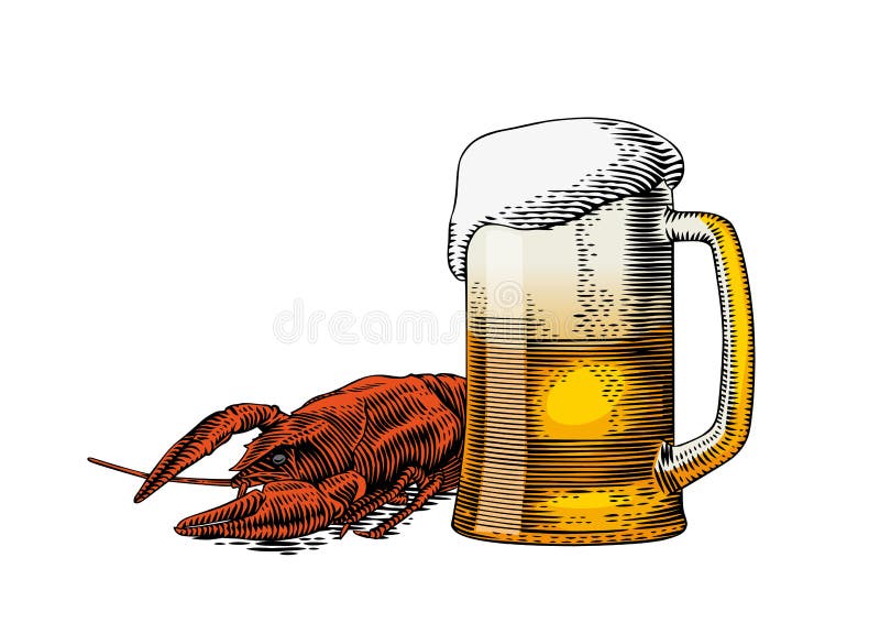 Caneca e lagostins de cerveja ilustração do vetor Caneca e lagostins de cerveja ilustração do vetor