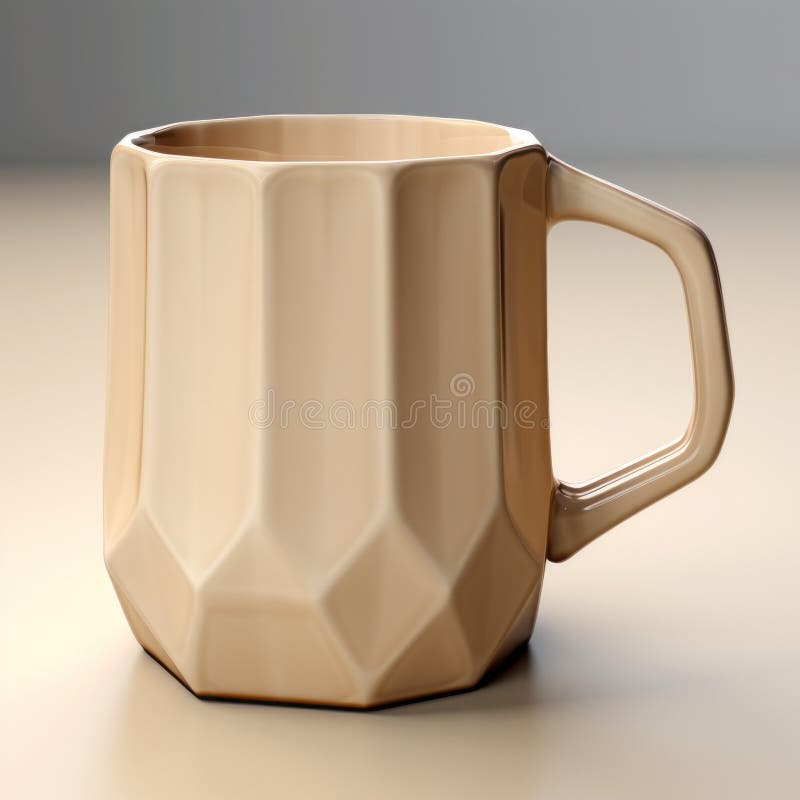 geometric mug 3d print no 9 is a beige mug with faceted shapes, featuring a realistic rendering style. with a shallow depth of field, this mug showcases smooth and polished surfaces, creating a photorealistic rendering. its retro charm adds a unique touch to any coffee or tea experience. ai generated. geometric mug 3d print no 9 is a beige mug with faceted shapes, featuring a realistic rendering style. with a shallow depth of field, this mug showcases smooth and polished surfaces, creating a photorealistic rendering. its retro charm adds a unique touch to any coffee or tea experience. ai generated