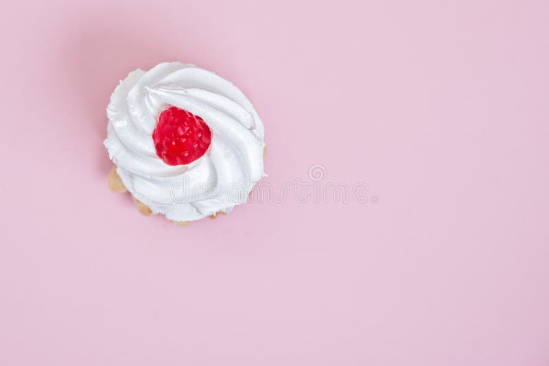 Canestro aerato dei dolci della proteina con il lampone rosso su un fondo rosa Disposizione piana immagini stock libere da diritti Canestro aerato dei dolci della proteina con il lampone rosso su un fondo rosa Disposizione piana immagini stock libere da diritti