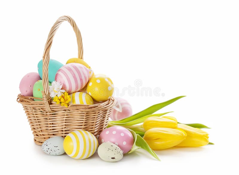 Cesto con uova di Pasqua fotografia stock