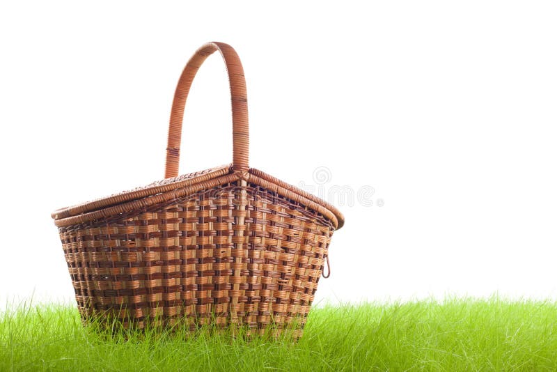 Canestro di picnic sull'erba fotografie stock libere da diritti Canestro di picnic sull'erba fotografie stock libere da diritti