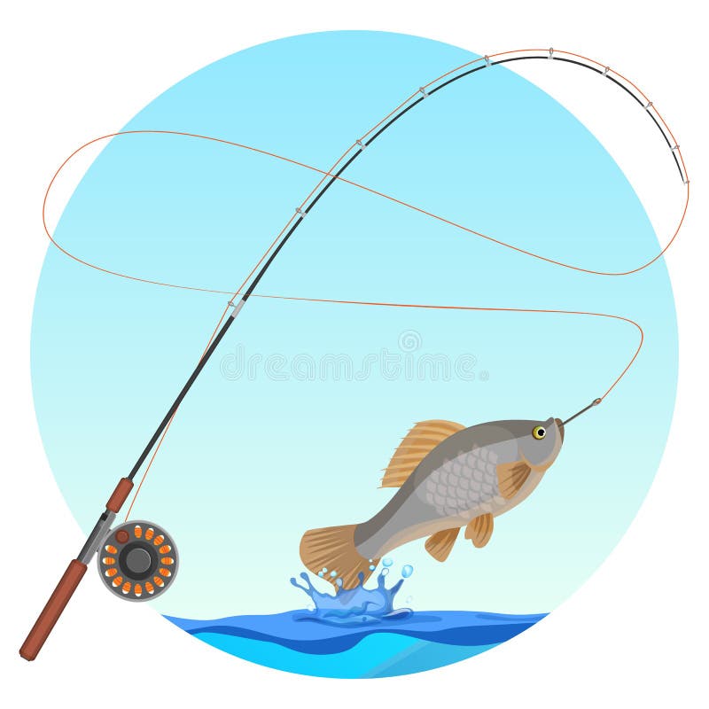 Canna da pesca con il pesce pescato sull'illustrazione di vettore del gancio illustrazione di stock Canna da pesca con il pesce pescato sull'illustrazione di vettore del gancio illustrazione di stock
