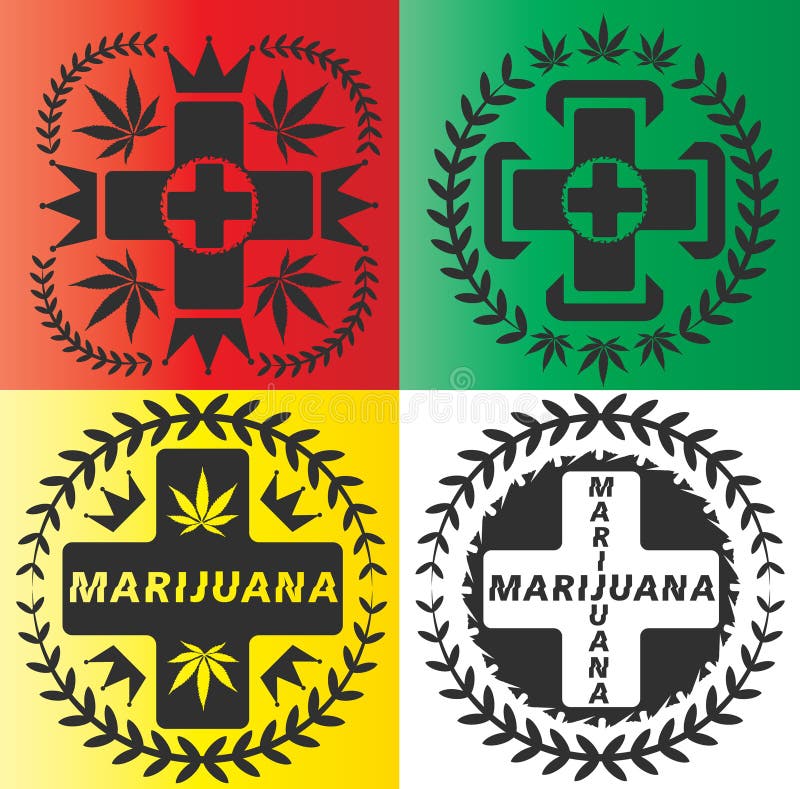 Cannabis Marijuana First Aid Symbol Stamps Stock Illustration