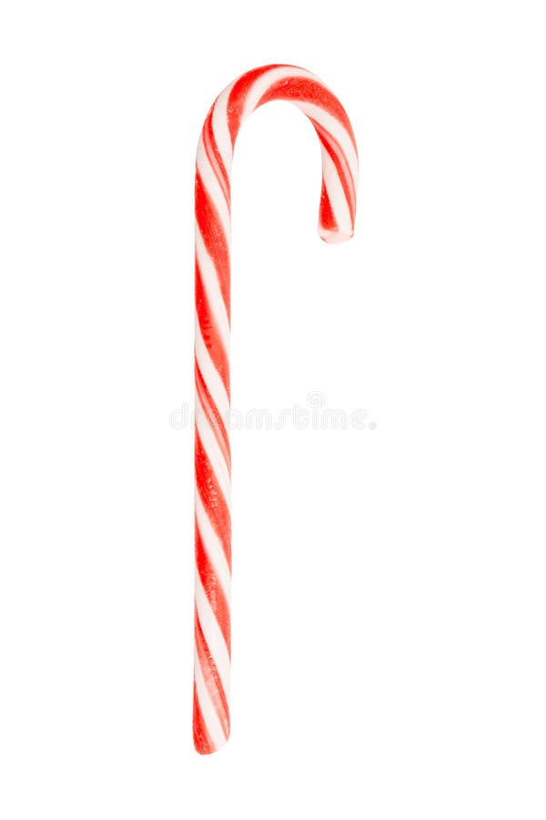 Canne de sucrerie traditionnelle de vacances barrée dans des couleurs de Noël d'isolement sur le fond blanc image libre de droits Canne de sucrerie traditionnelle de vacances barrée dans des couleurs de Noël d'isolement sur le fond blanc image libre de droits