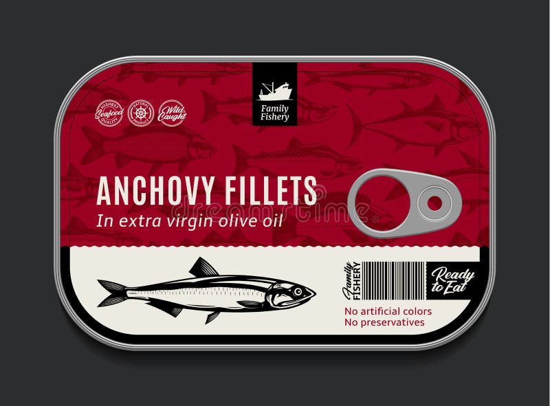 Canned Anchovy Label Template Stock Vector Illustration of icon
