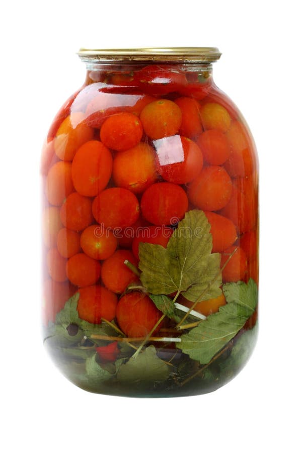 Canned Cherry Tomatoes in a Jar Isolated on White Background Stock