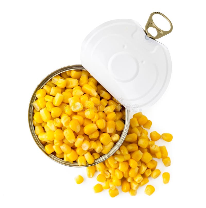 Canned Corn in a Jar and a Scattered Pile on a White. the View of the