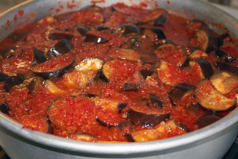 Canned eggplant in tomato sauce