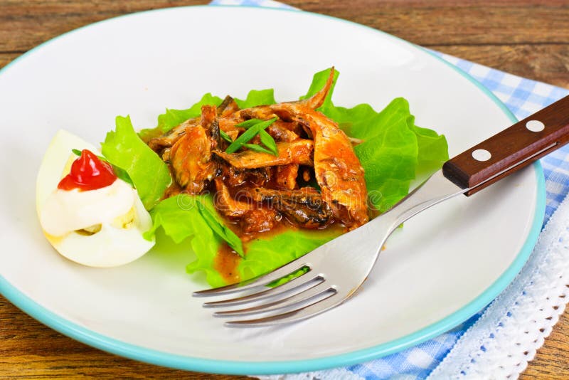 Canned Fish with Eggs on Lettuce Stock Image Image of ingredient