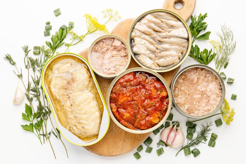 Canned Fish in Tomato and Oil, Many Cans Stock Image - Image of metal ...