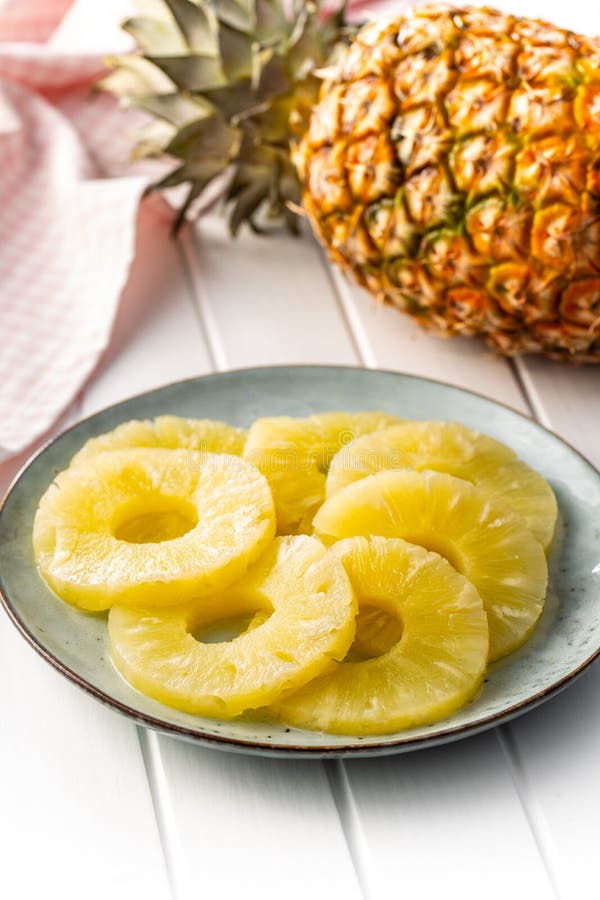Canned Sliced Pineapple Fruit on Plate Stock Photo Image of marinated