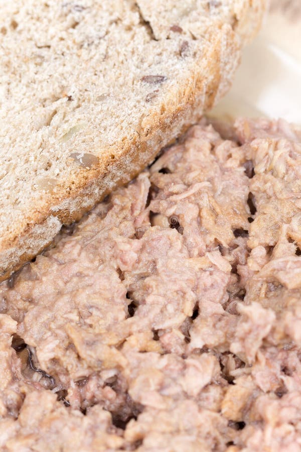 Canned Tuna with Bread Served on a Plate Stock Image Image of food, macro 72164565