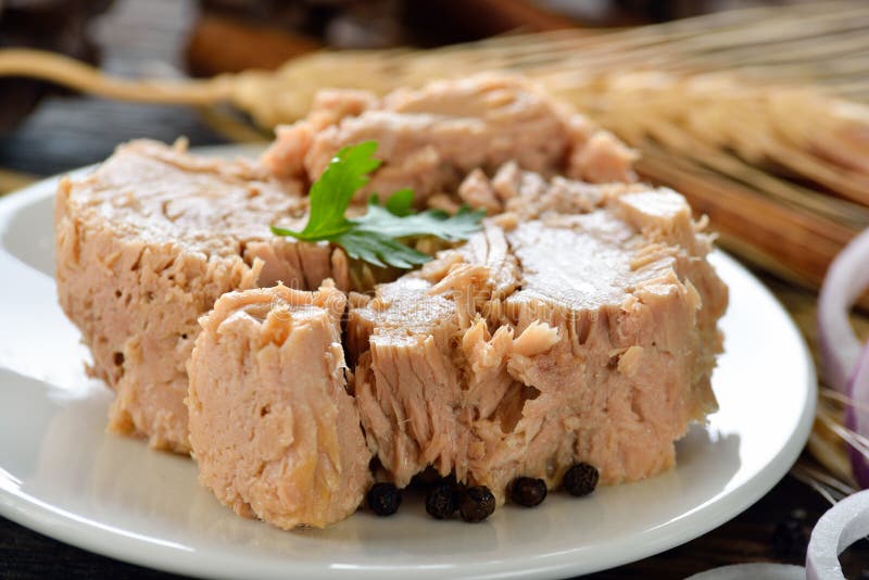 Canned Tuna Fish in Plate on White Background Stock Image Image of