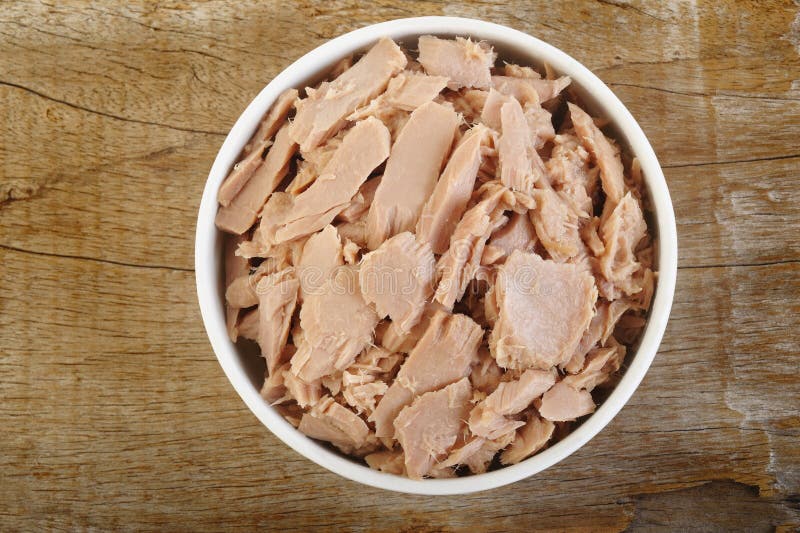 Canned Tuna Fish at in White Bowl Stock Image Image of product, bowl