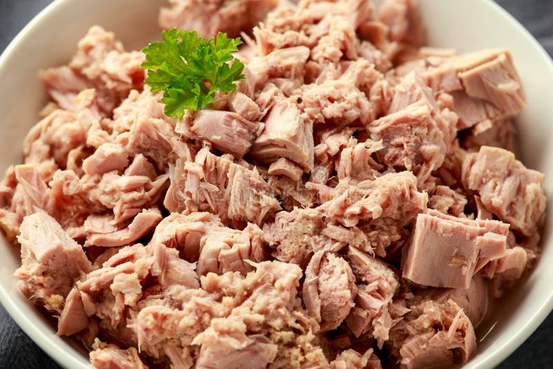 Canned Tuna Fish in White Bowl with Omega 3 Stock Photo Image of