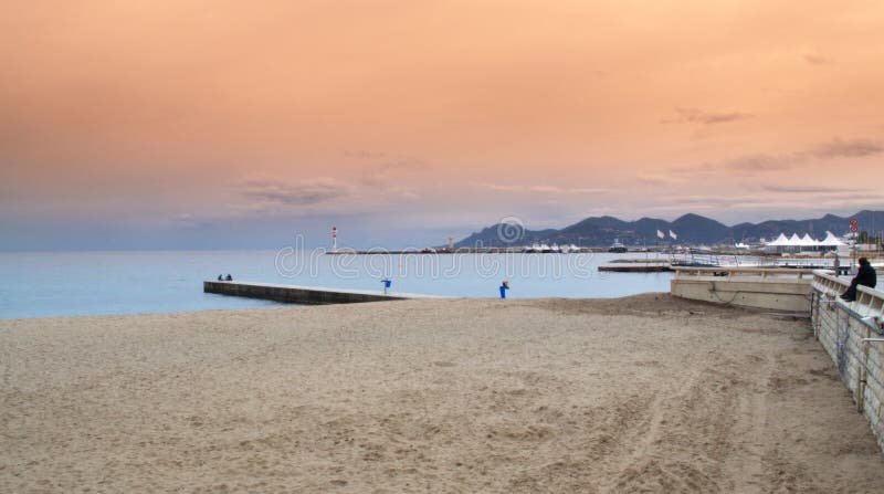 Cannes beach at sunset stock images Cannes beach at sunset stock images