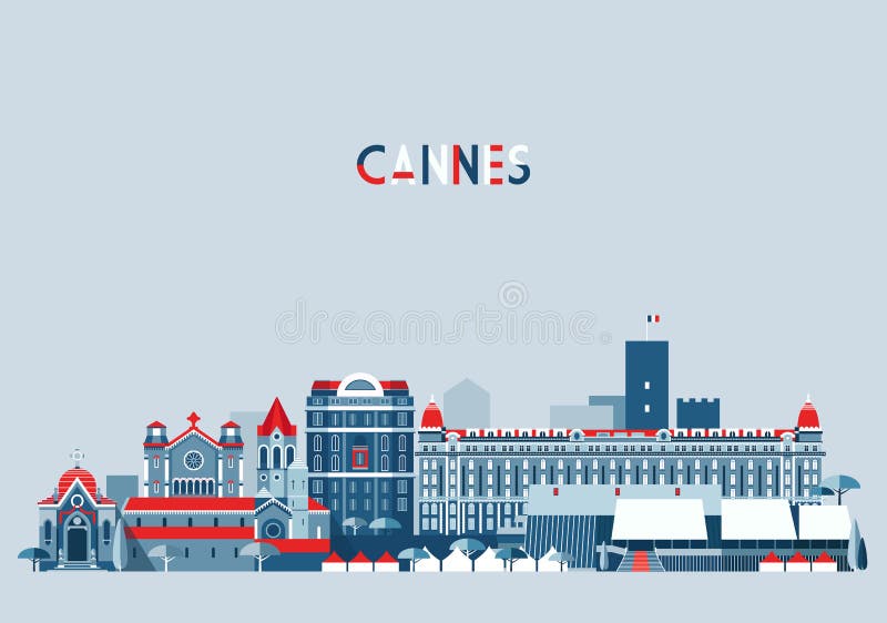 Cannes France City Skyline Vector Background Flat vector illustration Cannes France City Skyline Vector Background Flat vector illustration