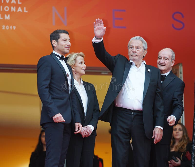 CANNES, FRANCE - MAY 19, 2019: Alain Delon, Pierre Lescure attend the screening of `A Hidden Life Une Vie CachÃ©e` during the 72nd annual Cannes Film Festival. CANNES, FRANCE - MAY 19, 2019: Alain Delon, Pierre Lescure attend the screening of `A Hidden Life Une Vie CachÃ©e` during the 72nd annual Cannes Film Festival