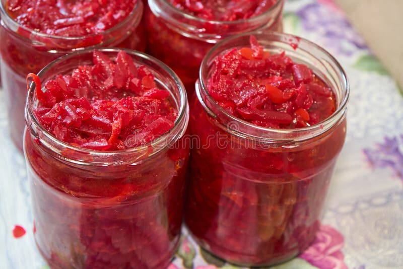 Canning Beet Salad,home Canning, Borscht Set in Jars, Borsch Stock