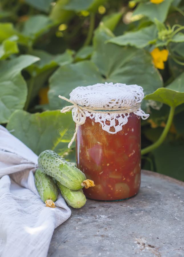Canning at Home, Jar with Pickled Vegetables. Stock Image Image of