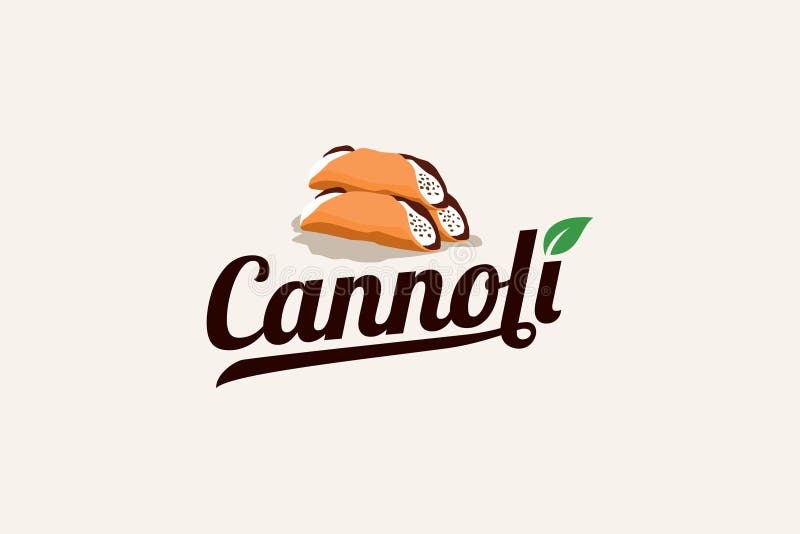 Cannoli-logotypen med en kombination av cannoli basil-blad och vackra bokstäver royaltyfri illustrationer
