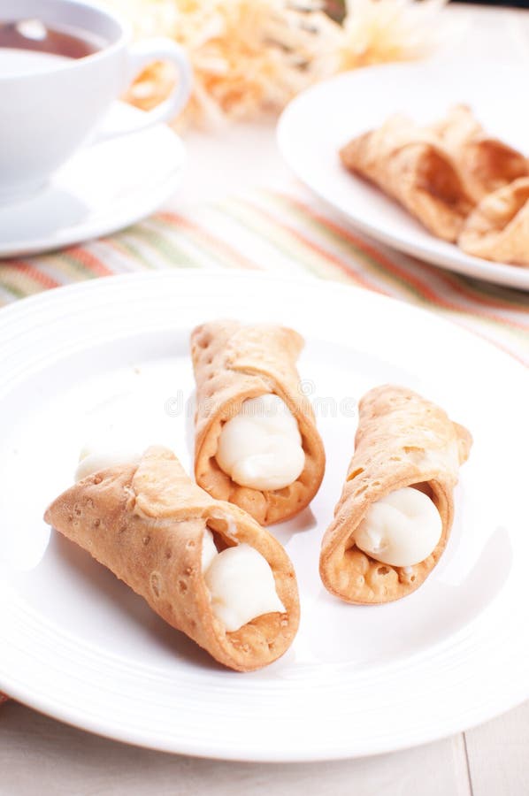 Cannoli Tubes Pastry on the Plate Stock Image Image of baked, cheese