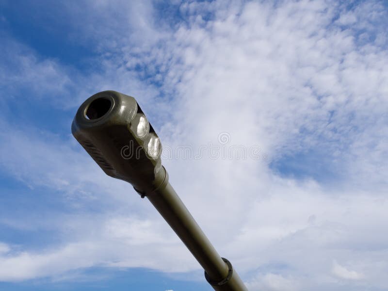 Cannon barrel closeup in front of blue sky. Flame arrester stock images, royalty-free photos and pictures